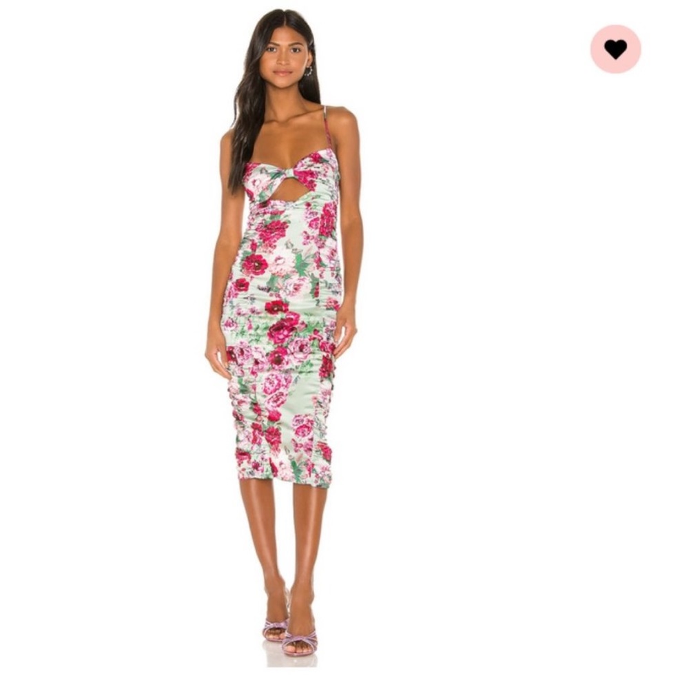 For Love And Lemons Robin Pink Floral Midi Dress Size L